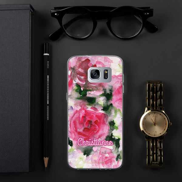 Pink Rose Personalized Samsung Case, Floral Custom Name Phone Case-Heidi Kimura Art LLC-Samsung Galaxy S7 Edge-Heidi Kimura Art LLC