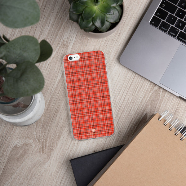 Red Plaid Print iPhone Case, Tartan Print Phone Case-Printed in USA/EU-Heidi Kimura Art LLC-Heidi Kimura Art LLC