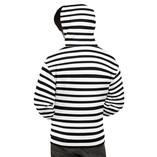 Black White Horizontal Stripe Print Women's or Men's Unisex Hoodie- Made in Europe-Unisex Hoodie-Heidi Kimura Art LLC