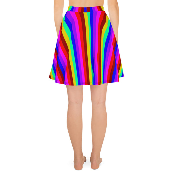 Rainbow Stripe Skater Skirt, Gay Pride Women's Skirt-Made in EU-Heidi Kimura Art LLC-Heidi Kimura Art LLC Rainbow Stripe Skater Skirt, Gay Pride Parade Best Colorful Women's Designer Polyester Spandex Mid-Thigh Length Elastic Waistband Skater Skirt, Made in USA/ Europe (US Size: XS-3XL)