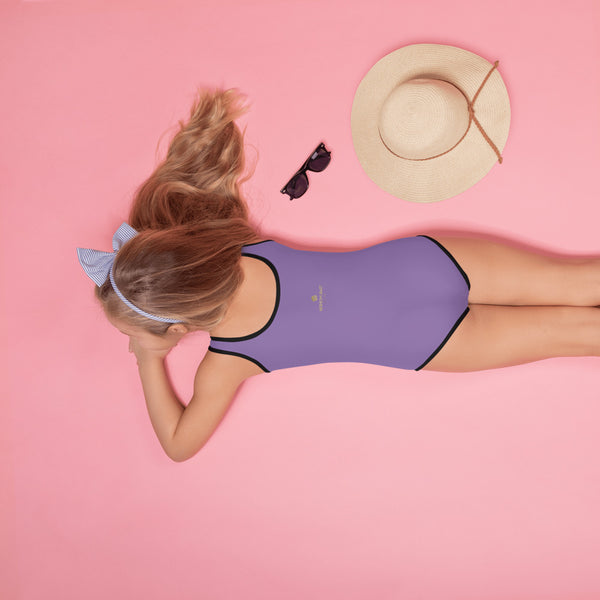 Light Purple Solid Color Print Kids Girl's Designer Swimsuit Bathing Suit- Made in USA-Kid's Swimsuit (Girls)-Heidi Kimura Art LLC