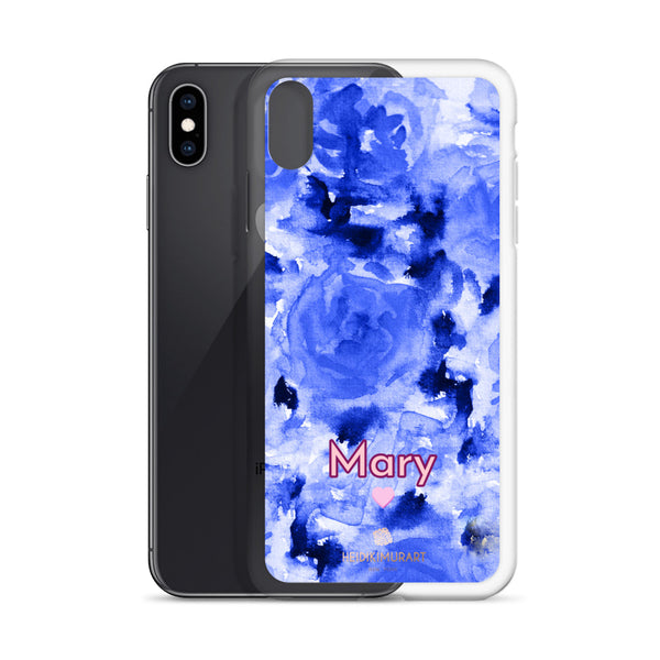 Custom Name Blue Floral iPhone Case, Personalized Phone Case-Heidi Kimura Art LLC-Heidi Kimura Art LLC