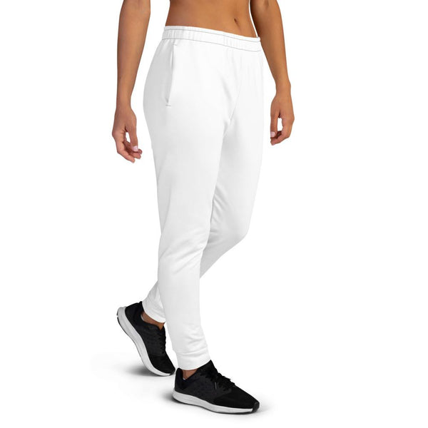 White Solid Color Print Designer Women's Slim Fit Sweatpants Best Joggers- Made in EU-Women's Joggers-Heidi Kimura Art LLC