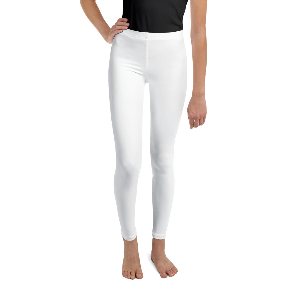 Solid White Color Premium Youth Leggings Comfy Compression Pants- Made in USA/EU-Youth's Leggings-8-Heidi Kimura Art LLC
