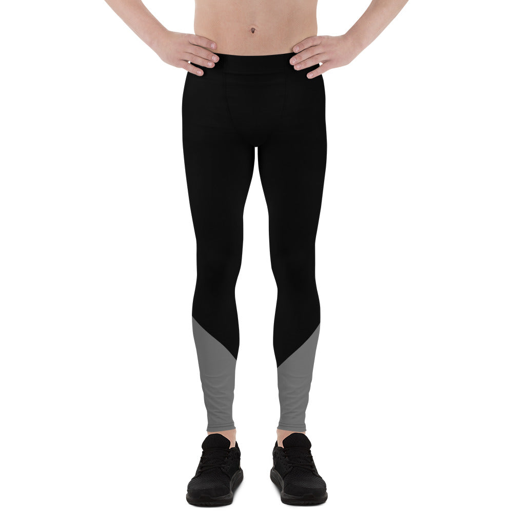 Black Gray Color Men's Leggings, Dual Color Compression Sports Tights- Made in USA/EU-Men's Leggings-XS-Heidi Kimura Art LLC