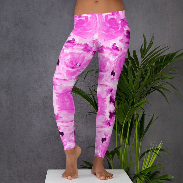 Pink Rose Floral Leggings, Abstract Print Women's Tights-Made in USA/EU-Heidi Kimura Art LLC-Heidi Kimura Art LLC