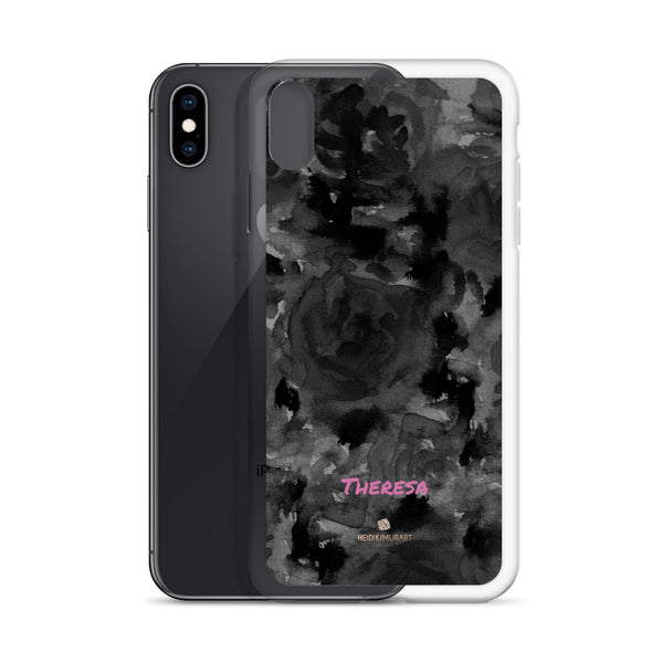 Personalized Black Floral iPhone Case, Abstract Watercolor Phone Case- Printed in USA/EU-Heidi Kimura Art LLC-Heidi Kimura Art LLC