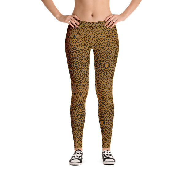 Brown Cheetah Yoga Leggings, Women's Fancy Dressy Fashion Tights-Made in USA/EU-Heidi Kimura Art LLC-Heidi Kimura Art LLC