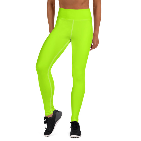 Women's Neon Green Solid Color Active Wear Fitted Leggings Sports Long Yoga & Barre Pants - Made in USA/EU (XS-6XL)