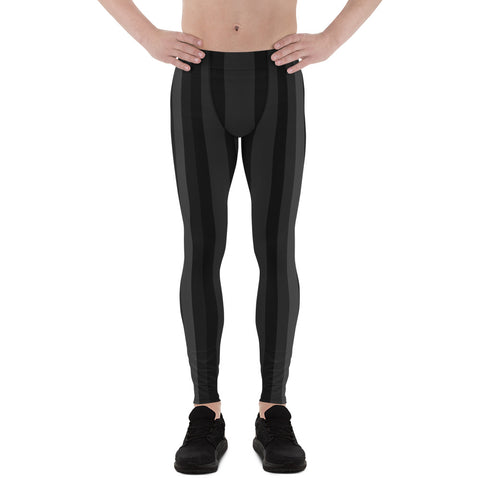 Black Gray Vertical Striped Meggings, Premium Designer Men's Leggings- Made in USA/ EU-Men's Leggings-XS-Heidi Kimura Art LLC