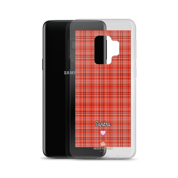 Personalized Red Plaid Samsung Case, Custom Name Tartan Print Phone Case-Heidi Kimura Art LLC-Heidi Kimura Art LLC