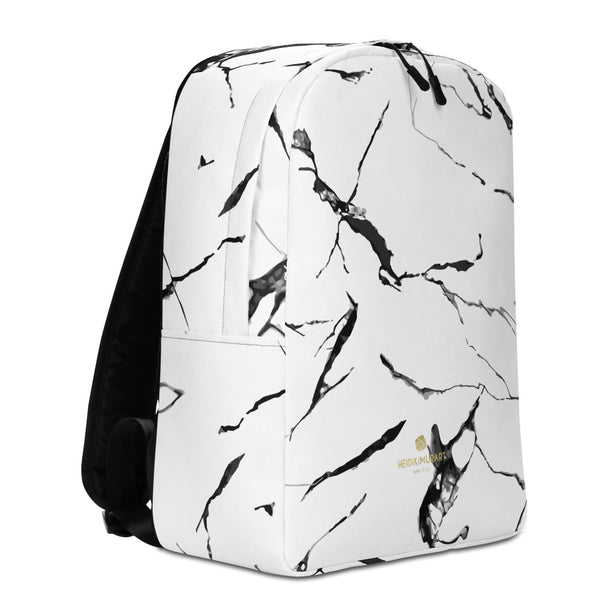 White Marble Print Designer Modern Contemporary Minimalist Backpack Bag- Made in EU-Minimalist Backpack-Heidi Kimura Art LLC