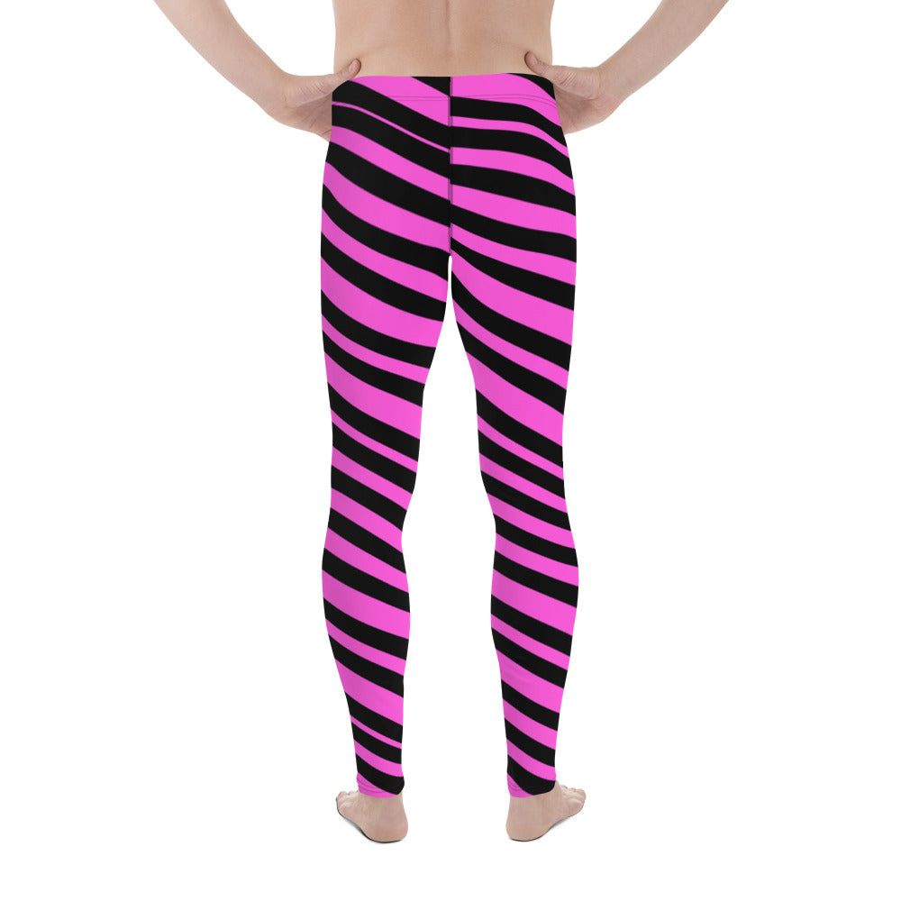 Black & Pink Striped Meggings, Diagonally Striped Men's Designer Premium  Quality Running Tights- Made in USA/EU