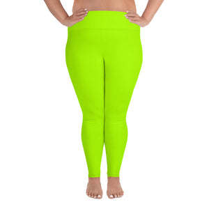 Neon Green Women's Plus Size Leggings Yoga Pants - Made in USA (US Size: 2XL-6XL)-Women's Plus Size Leggings-2XL-Heidi Kimura Art LLC