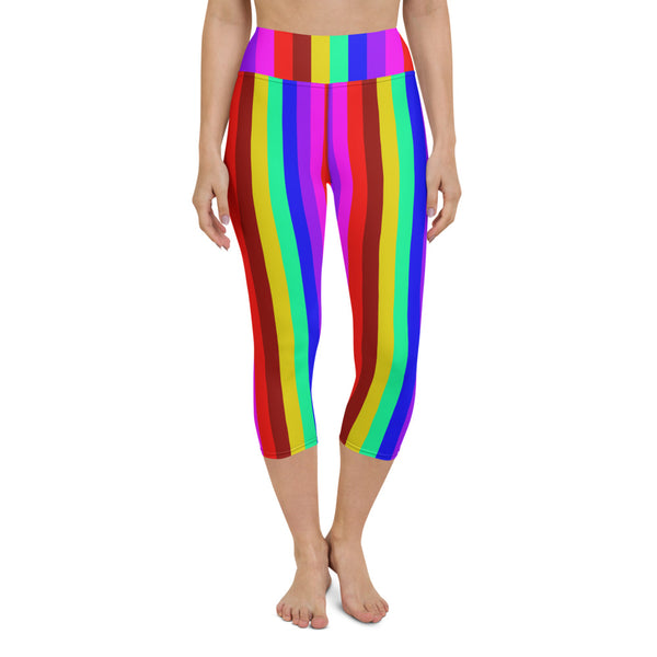 Rainbow Stripe Yoga Capri Leggings, Gay Pride Tights-Made in USA/EU-Heidi Kimura Art LLC-Heidi Kimura Art LLC Rainbow Stripe Yoga Capri Leggings, Gay Pride Vertical Stripe Print Capri Yoga Pants Capri Leggings Yoga Pants - Made in USA/EU (US Size: XS-XL)