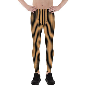 Tan Nude Black Stripe Print Premium Men's Leggings Meggings Tights - Made in USA/EU-Men's Leggings-XS-Heidi Kimura Art LLC