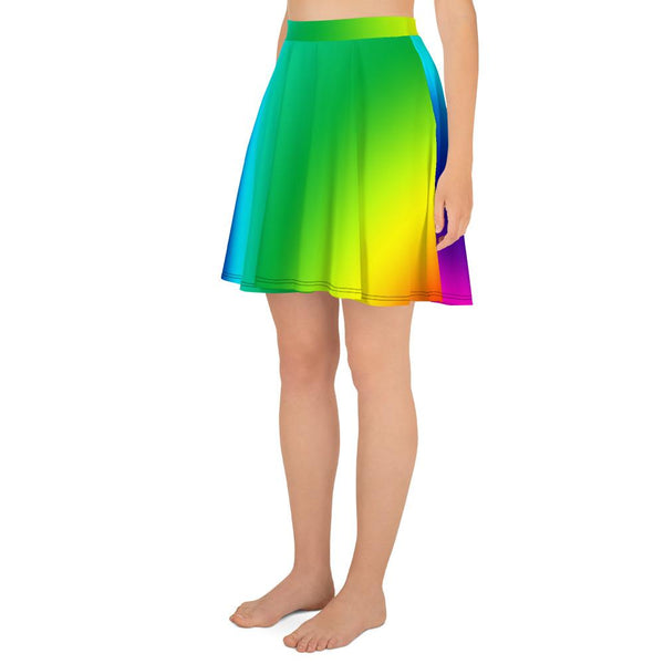 Vibrant Designer Colorful Rainbow Ombre Print Women's Skater Skirt- Made in USA/EU-Skater Skirt-Heidi Kimura Art LLC