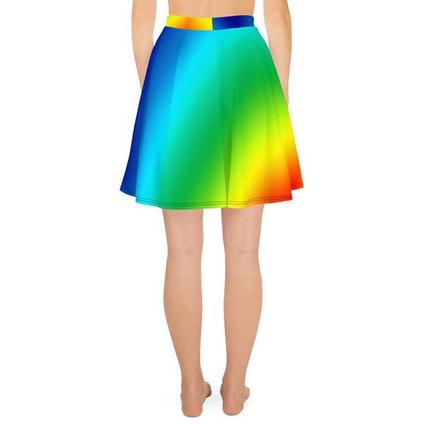 Bright Rainbow Ombre Print Women's Skater Skirt- Made in USA/EU (US Size: XS-3XL)-Skater Skirt-Heidi Kimura Art LLC