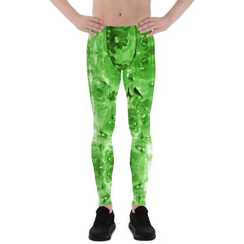 Green Floral Men's Leggings-Heidikimurart Limited -Heidi Kimura Art LLC Green Floral Men's Leggings, Flower Abstract Print Running Tights Men's Leggings Tights Pants - Made in USA/MX/EU (US Size: XS-3XL) Sexy Meggings Men's Workout Gym Tights Leggings, Compression Tights