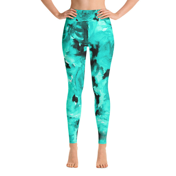 Turquoise Blue Abstract Rose Floral Ocean Print Women's Yoga Leggings - Made in USA-Leggings-XS-Heidi Kimura Art LLC  Turquoise Blue Women's Leggings, Turquoise Blue Abstract Rose Floral Ocean Print Yoga Leggings/ Long Yoga Pants - Made in USA/EU (US Size: XS-XL)