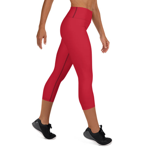 Red Yoga Capri Leggings, Solid Color Women's Capris Tights-Made in USA/EU-Heidi Kimura Art LLC-Heidi Kimura Art LLC Red Women's Yoga Capri Leggings, Solid Color Ladies Best Printed Women's Yoga Capri Leggings Pants- Made in USA/EU