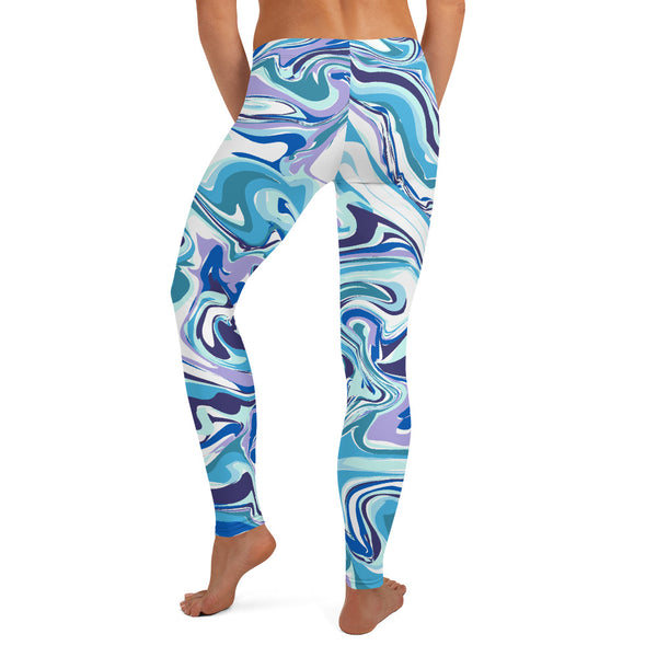 Blue Swirl Women's Casual Leggings, Abstract Print Ladies Tights-Made in USA/EU-Heidi Kimura Art LLC-Heidi Kimura Art LLC