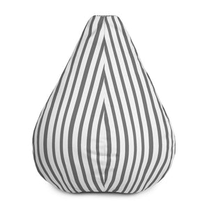 White Gray Vertical Stripe Print Water Resistant Polyester Bean Sofa Bag - Made in EU-Bean Bag-Bean Bag w/ Filling-Heidi Kimura Art LLC
