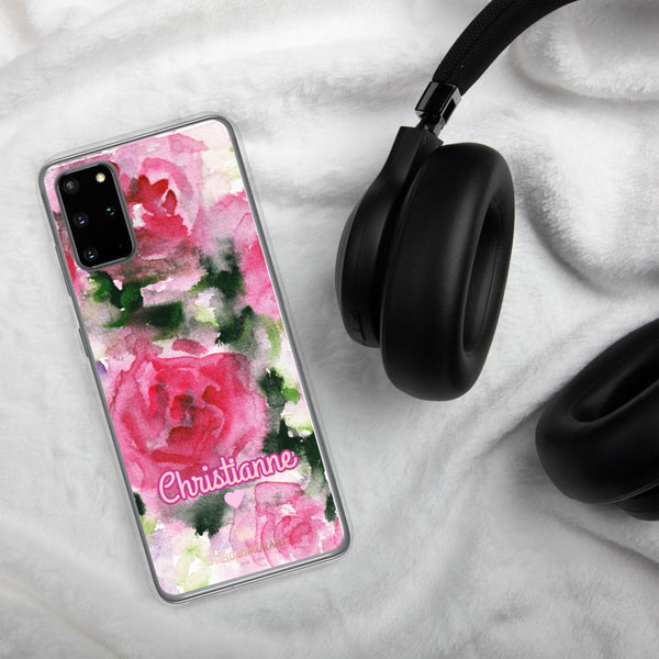 Pink Rose Personalized Samsung Case, Floral Custom Name Phone Case-Heidi Kimura Art LLC-Heidi Kimura Art LLC