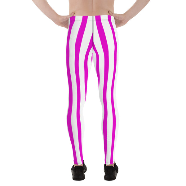 Purple Pink Stripes Men's Running Leggings & Run Tights Meggings - Made in USA/EU-Men's Leggings-Heidi Kimura Art LLC