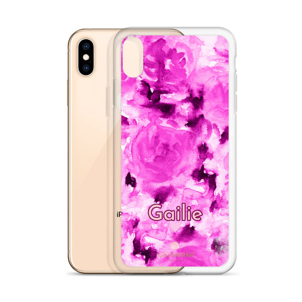 Pink Floral Custom Name iPhone Case, Rose Personalized Phone Case-Heidi Kimura Art LLC-Heidi Kimura Art LLC