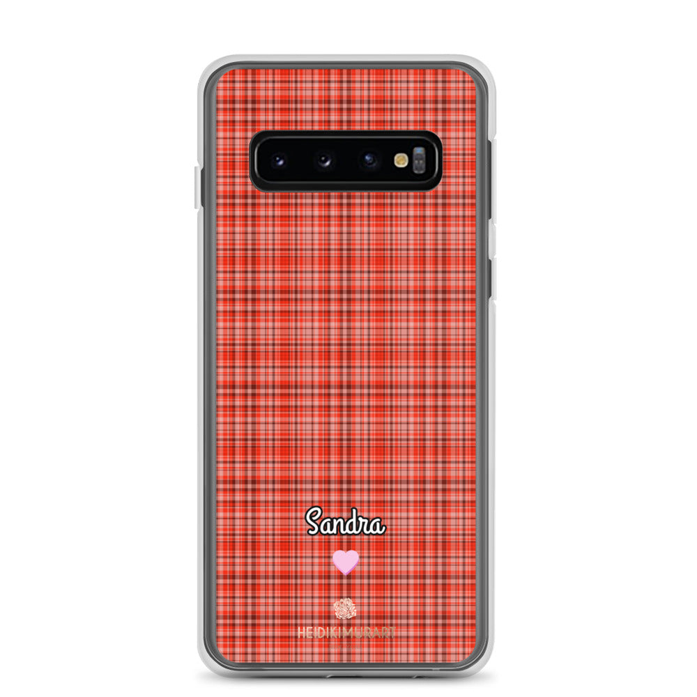 Personalized Red Plaid Samsung Case, Custom Name Tartan Print Phone Case-Heidi Kimura Art LLC-Samsung Galaxy S10-Heidi Kimura Art LLC