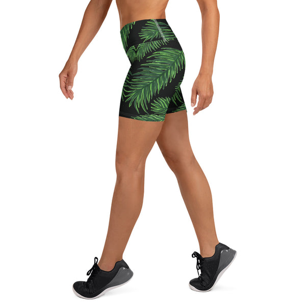 Green Palm Leaf Yoga Shorts, Tropical Leaves Print Women's Short Tights-Made in USA/EU-Heidi Kimura Art LLC-Heidi Kimura Art LLC Green Palm Leaf Yoga Shorts, Tropical Leaves Print Women's Elastic Stretchy Shorts Short Tights -Made in USA/EU (US Size: XS-3XL) Plus Size Available, Tight Pants, Pants and Tights, Womens Shorts, Short Yoga Pants