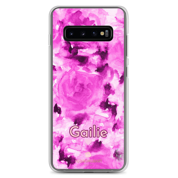 Pink Rose Floral Samsung Case, Personalized Custom Name Flower Print Phone Case-Heidi Kimura Art LLC-Samsung Galaxy S10+-Heidi Kimura Art LLC