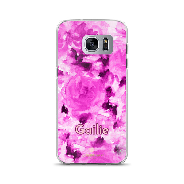 Pink Rose Floral Samsung Case, Personalized Custom Name Flower Print Phone Case-Heidi Kimura Art LLC-Samsung Galaxy S7 Edge-Heidi Kimura Art LLC