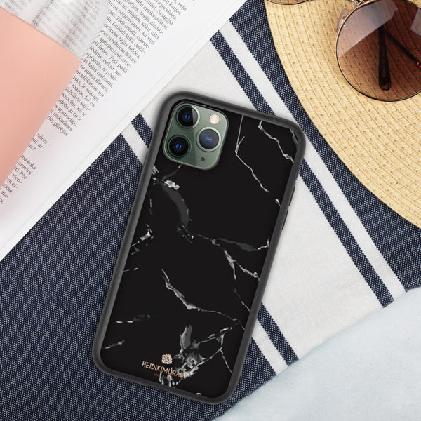 Black Marble Eco-Friendly Phone Case, Marble Print Biodegradable iPhone Case-Heidi Kimura Art LLC-iPhone 11 Pro-Heidi Kimura Art LLC