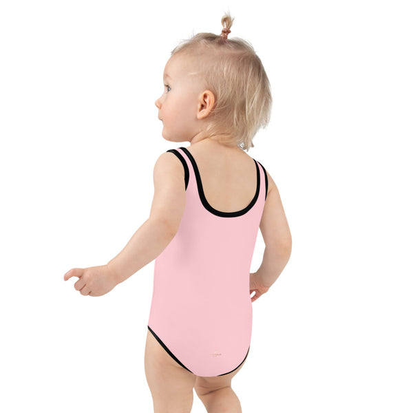 Soft Pink Girl's Swimwear, Solid Color Print Kids Swimsuit-Heidi Kimura Art LLC-Heidi Kimura Art LLC