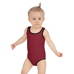 Crimson Red Girl's Swimwear, Modern Simple Solid Color Print Girl's Kids Luxury Premium Modern Fashion Swimsuit Swimwear Bathing Suit Children Sportswear- Made in USA/EU (US Size: 2T-7)