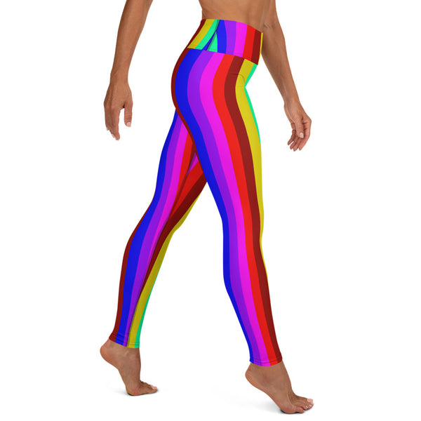 Gay Pride Rainbow Striped Tights, Colorful Ladies Yoga Leggings-Made in USA/EU-Heidi Kimura Art LLC-Heidi Kimura Art LLC