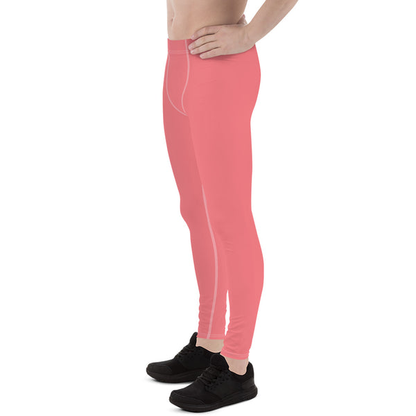 Peach Pink Solid Color Premium Soft Men's Leggings- Made in USA/EU (US Size: XS-3XL)-Men's Leggings-Heidi Kimura Art LLC