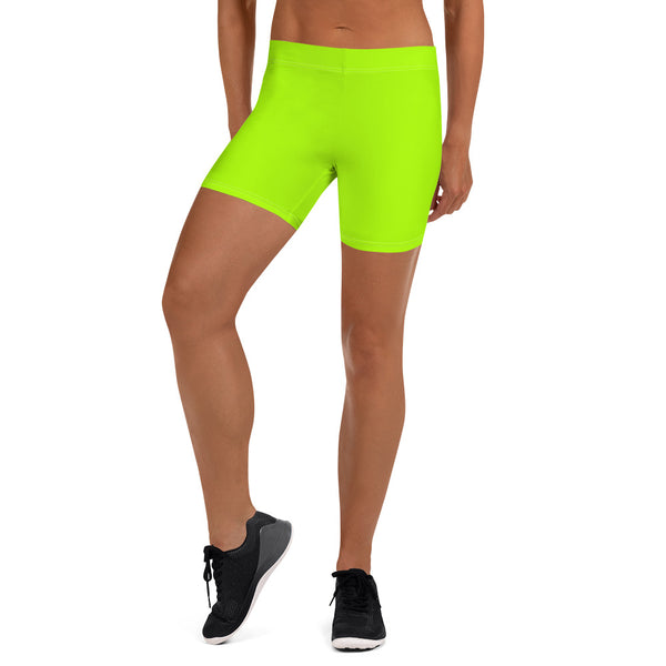 Neon Green Tights, Bright Solid Color Modern Women's Elastic Stretchy Shorts Short Tights -Made in USA/EU (US Size: XS-3XL) Plus Size Available, Tight Pants, Pants and Tights, Womens Shorts, Short Yoga Pants
