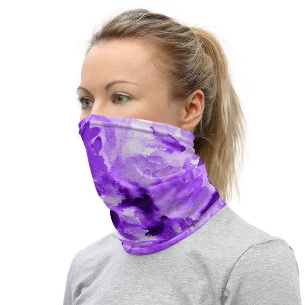 Purple Floral Neck Gaiter, Abstract Bandana Face Covering Mask-Made in USA/EU-Heidi Kimura Art LLC-Heidi Kimura Art LLC v