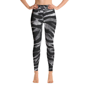 Gray Tiger Striped Women's Yoga Leggings, Long Animal Print Yoga Pants - Made in USA-Leggings-XS-Heidi Kimura Art LLC