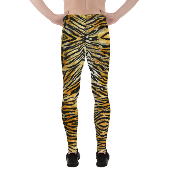 Orange Tiger Striped Men's Leggings, Animal Print Meggings Compression Tights-Made in USA/EU-Heidi Kimura Art LLC-Heidi Kimura Art LLCOrange Tiger Striped Meggings, Tiger Stripe Print Men's Leggings, Sexy Wild Exotic Animal Print 38-40 UPF Fitted Elastic Men's Leggings Meggings Sexy Workout Compression Tights/ Pants- Made in USA/EU (US Size: XS-3XL)