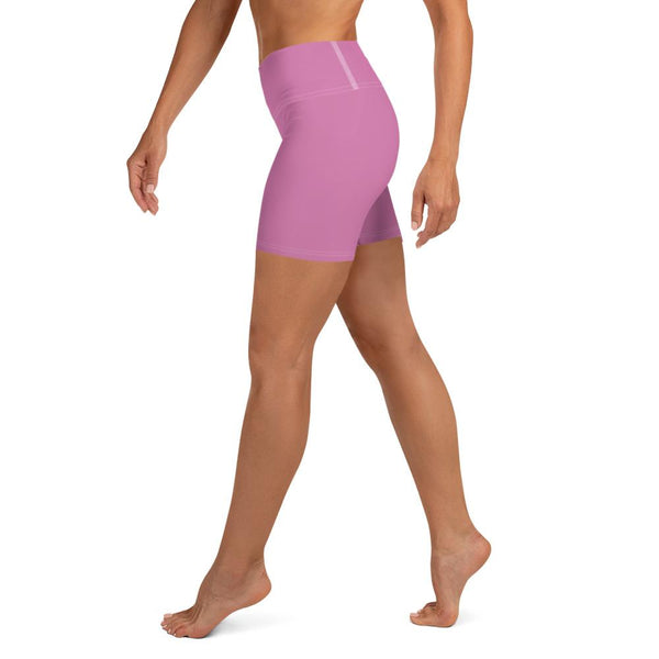 Bubble Pink Solid Color Fitness Yoga Gym Fitness Shorts w/ Pockets- Made in USA-Yoga Shorts-Heidi Kimura Art LLC