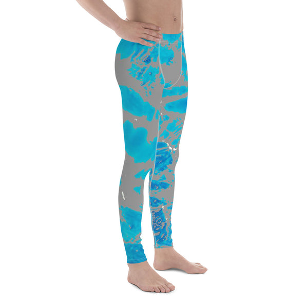 Designer Aqua Blue Water Texture Men's Leggings Yoga Pants-Made in USA/EU (US Size: XS-3XL)-Men's Leggings-Heidi Kimura Art LLC