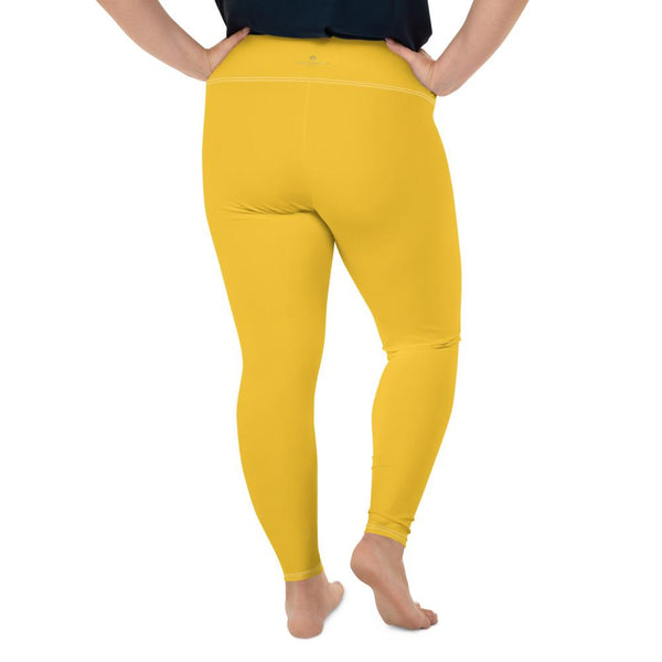 Egg Yolk Yellow Solid Color Print Women's Plus Size Quality Leggings- Made in USA/EU-Women's Plus Size Leggings-Heidi Kimura Art LLC