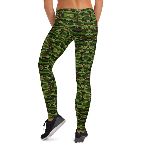 Green Camo Women's Fancy Leggings, Military Camouflage Military Print Ladies' Casual Tights-Heidikimurart Limited -Heidi Kimura Art LLC