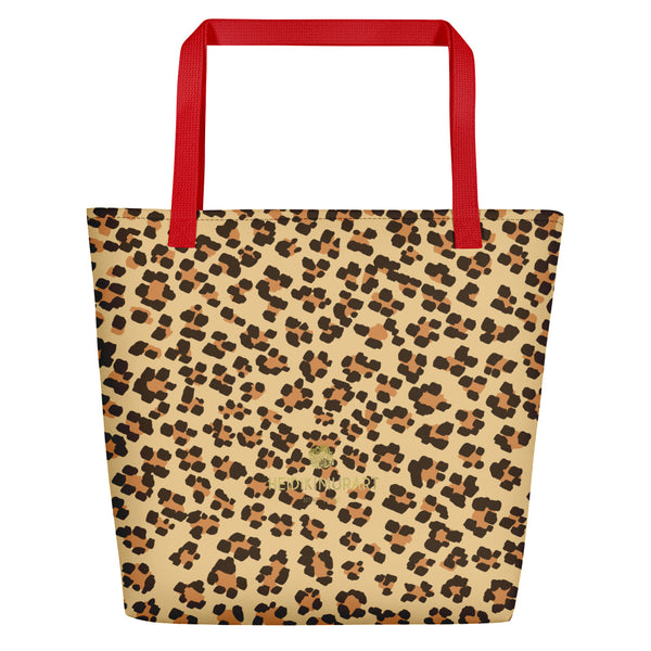 Brown Beige Chic Leopard Animal Print Designer Beach Market Tote Bag-Made in USA/EU-Beach Tote Bag-Heidi Kimura Art LLC