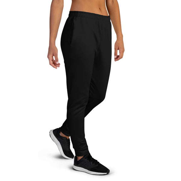Black Solid Color Premium Printed Premium Slim Fit Soft Women's Joggers Pants-Made in EU-Women's Joggers-Heidi Kimura Art LLC Black Women's Joggers, Black Solid Color Premium Printed Slit Fit Soft Women's Joggers Sweatpants -Made in EU (US Size: XS-3XL) Plus Size Available, Solid Coloured Women's Joggers, Soft Joggers Pants Womens