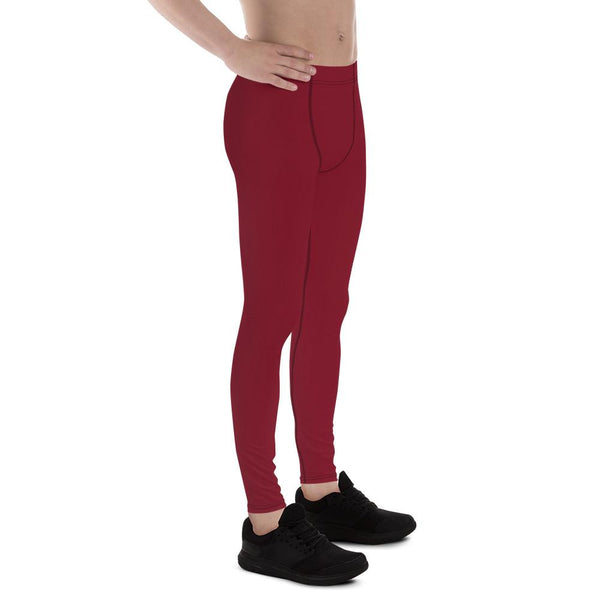 Burgundy Red Solid Color Print Men's Leggings, Men's Tights Meggings- Made in USA/EU-Men's Leggings-Heidi Kimura Art LLC Burgundy Red Men's Leggings, Burgundy Red Solid Color Print Modern Fashionable Men's Running Workout Gym, Men's Compression Tights, Leggings & Run Tights Meggings Activewear- Made in USA/ Europe (US Size: XS-3XL)